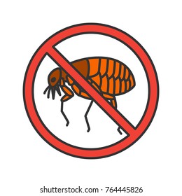 Stop fleas color icon. Parasitic insects repellent. Pest control. Isolated vector illustration