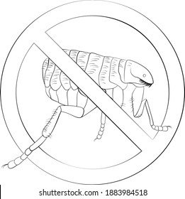 Stop fleas sign black line symbol. Monochrome vector illustration. No more bloodsucking bugs icon isolated on white.