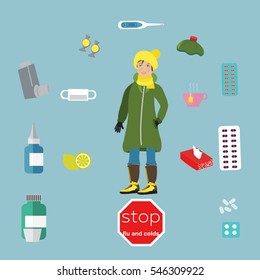 Stop flu&cold.  Ideal for health and medical flu season themed infographics, web publications, brochures and other printables