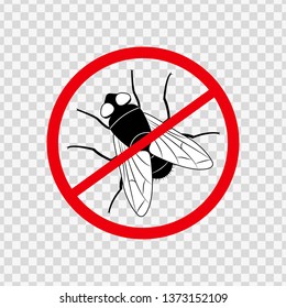Stop the fly, insect pest, black silhouette isolated on transparent, sign and symbol, flat design. Vector illustration.