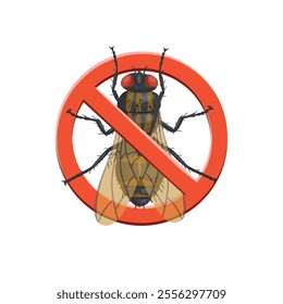 Stop fly. Stop insects sign. fly in red forbidding circle, vector