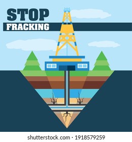 Stop Fracking Oil Industry Extraction And Production Vector Illustration