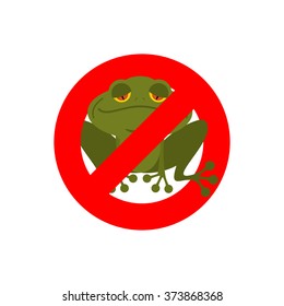 Stop frog. Red forbidding sign for green amphibian. Sign ban for toads and frogs.
