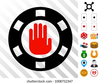 Stop Gambling Chip icon with bonus gambling clip art. Vector illustration style is flat iconic symbols. Designed for casino websites.