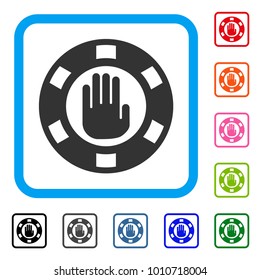 Stop Gambling Chip icon. Flat gray pictogram symbol in a blue rounded frame. Black, gray, green, blue, red, orange color additional versions of stop gambling chip vector.