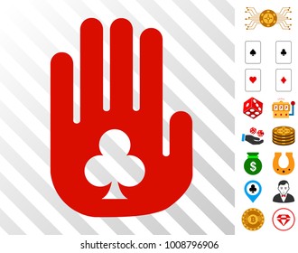 Stop Gambling Hand icon with bonus casino images. Vector illustration style is flat iconic symbols. Designed for gambling gui.