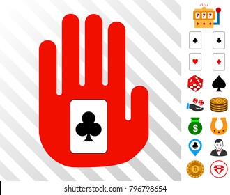 Stop Gambling Hand icon with bonus casino graphic icons. Vector illustration style is flat iconic symbols. Designed for gambling gui.