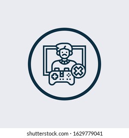 Stop gamer. Ban guy playing video game. No video game. Forbidden Red road sign. Vector illustration