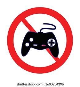 Stop gaming icon isolated. No game controller vector. Joystick symbol 
