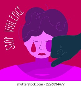 STOP gender violenc. Vector illustration with man hits the fist and women have bruise on face. Female body is freedom. Gender based violence, NO GBV.