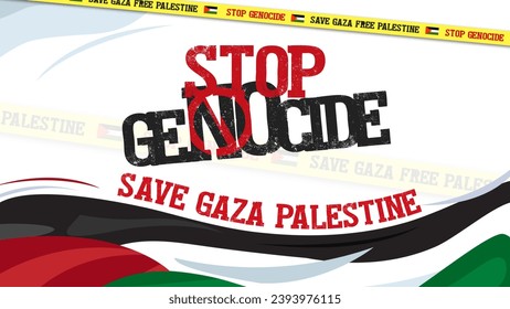 STOP GENOCIDE IN GAZA PALESTINE, Copy Space Text Area Gaza Palestine. Template for backround. Free Palestine flag wallpaper, flyer, banner vector illustration. Poster about Stop War gaza Palestine