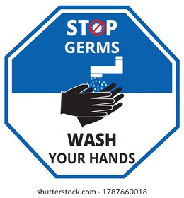 Stop Germs, Wash Your Hands icon, vector
