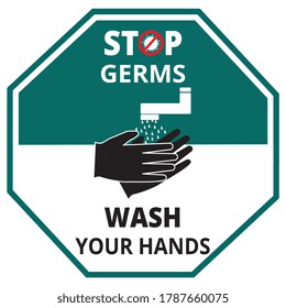 Stop Germs, Wash Your Hands icon, vector