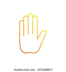 Stop gesture gradient linear vector icon. Prohibition of something. Palm of a hand with five fingers. Strict ban. Thin line color symbols. Modern style pictogram. Vector isolated outline drawing