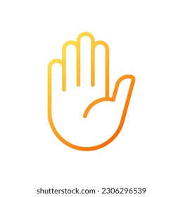 Stop gesture pixel perfect gradient linear vector icon. Prohibition and restriction signal. Body language. Thin line color symbol. Modern style pictogram. Vector isolated outline drawing