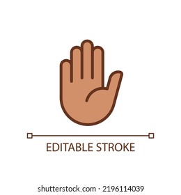 Stop gesture pixel perfect RGB color icon. Prohibition and restriction awareness. Body language. Isolated vector illustration. Simple filled line drawing. Editable stroke. Arial font used