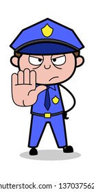 Stop Gesture - Retro Cop Policeman Vector Illustration