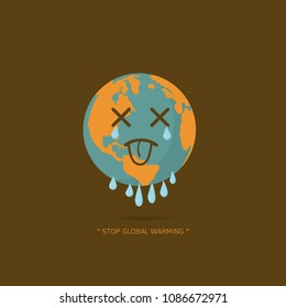 Stop global warming. cartoon character of Planet earth  on white background vector illustration.