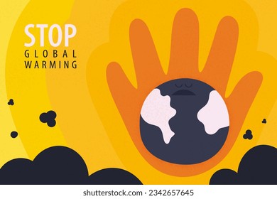 Stop Global Warming and Climate Change. Air pollution and carbon emission. Vector Illustration for Landing Page Template.
