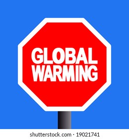 stop global warming sign on blue sky illustration