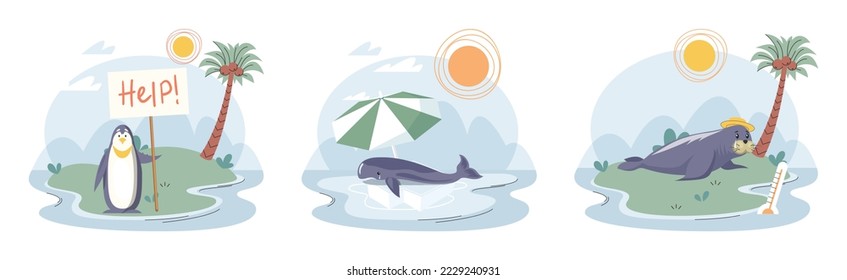 Stop global warming. Wild animals ask for help they suffer from melting glaciers and climate change. Sea levels rising and global temperatures increasing. Environment problem, nature protection