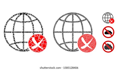 Stop global web icon mosaic of bumpy items in various sizes and color tints, based on stop global web icon. Vector bumpy items are grouped into composition.