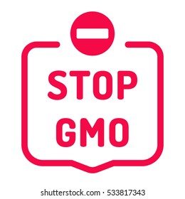 Stop gmo. Badge with icon. Flat vector illustration on white background.