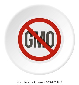 Stop GMO, red prohibition sign icon in flat circle isolated on white background vector illustration for web