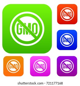 Stop GMO set icon color in flat style isolated on white. Collection sings vector illustration