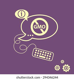 Stop GMO. Without Genetically modified food symbol.  No GMO sign icon and keyboard design elements. Line icons for application development, web page coding and programming, creative process