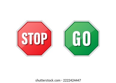 Parar y ir diseño vectorial de icono de signo en fondo blanco