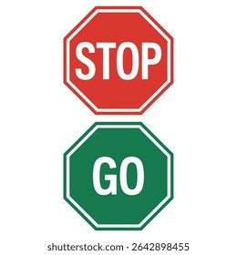 Ensemble d'Images vectorielles des panneaux STOP et GO - Symboles de circulation octogonaux rouges et verts