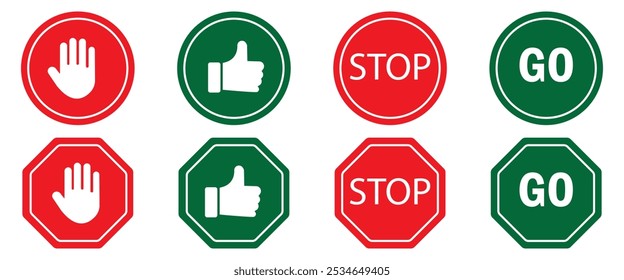 Stop and go signs set isolated on transparent background