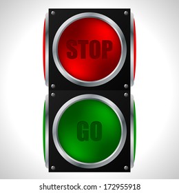 Stop and go traffic light on white 