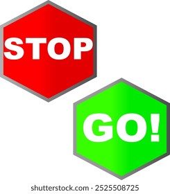 Stop and go traffic sign vector icons in hexagon shape. Perfect for app, website and presentation design. Vibrant colors and minimalist design.