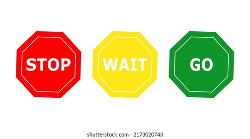 Stop and go, wait sign. Octagonal red stop and green go , yellow wait.