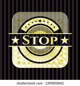 Stop golden badge. Vector Illustration. Detailed.