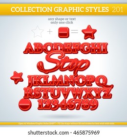 Stop Graphic Styles for Design. Graphic styles can be use for decor, text, title, cards, events, posters, icons, logo and other.