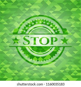 Stop green emblem. Mosaic background