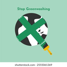 Stop greenwashing sign. Sustainability Greenwashing vector icon illustration suitable for infographic, sustainability campaign, education and awareness. 