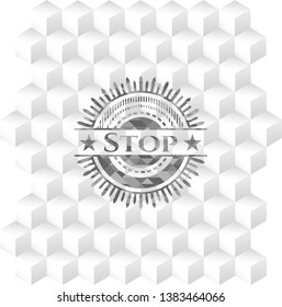 Stop grey emblem with geometric cube white background