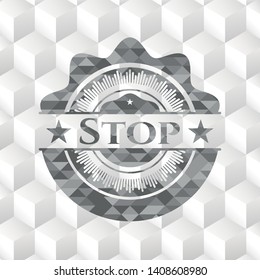 Stop grey emblem with geometric cube white background