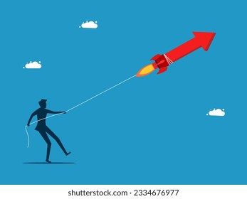 Stop growing. man catches growth arrow 