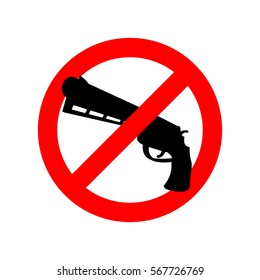 Stop gun. Prohibited arms. Red Circle road sign. Ban weapon