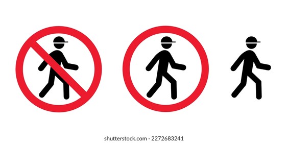 Stop halt allowed area. Do not enter danger warning. Traffic sign. Vector attention, forbidden, caution, admittance signs. No ban walking zone. Stick figures man, stickman symbol. No pedestrians