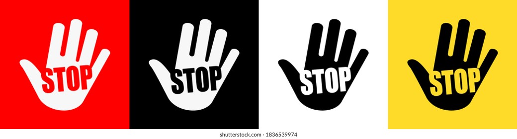 Stop with hand alert on a red background