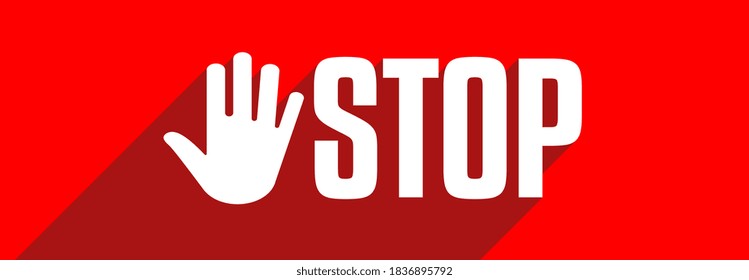 Stop with hand alert on a red background
