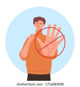 Stop hand arm gesture concept. Vector flat cartoon graphic design illustration