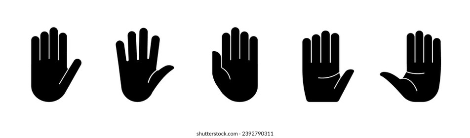 Stop hand black silhouette vector icon. Restricted area symbol