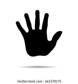 Stop hand black vector icon on white background with shadow